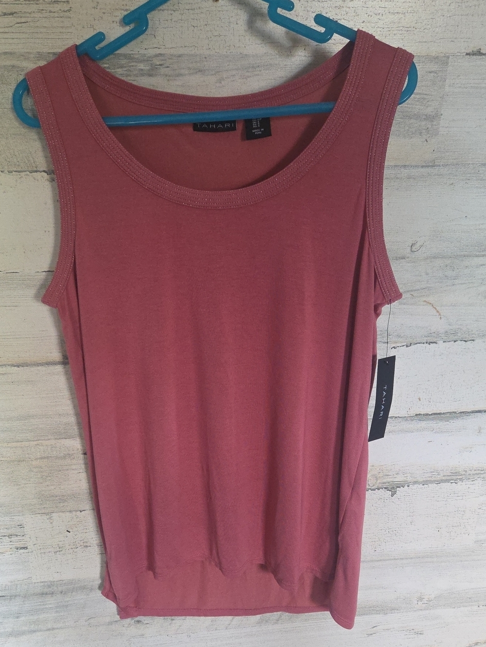 Tahari Dusty Rose Scoop Neck Rib-Trim Tank